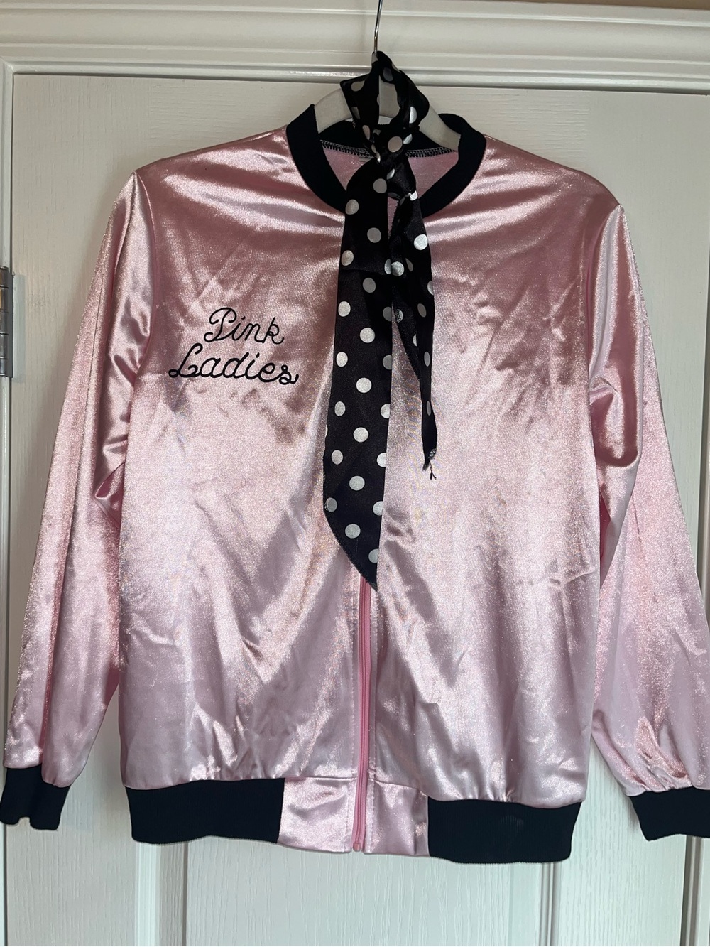 Pink Ladies Pink Satin Bomber Jacket and Ascot
